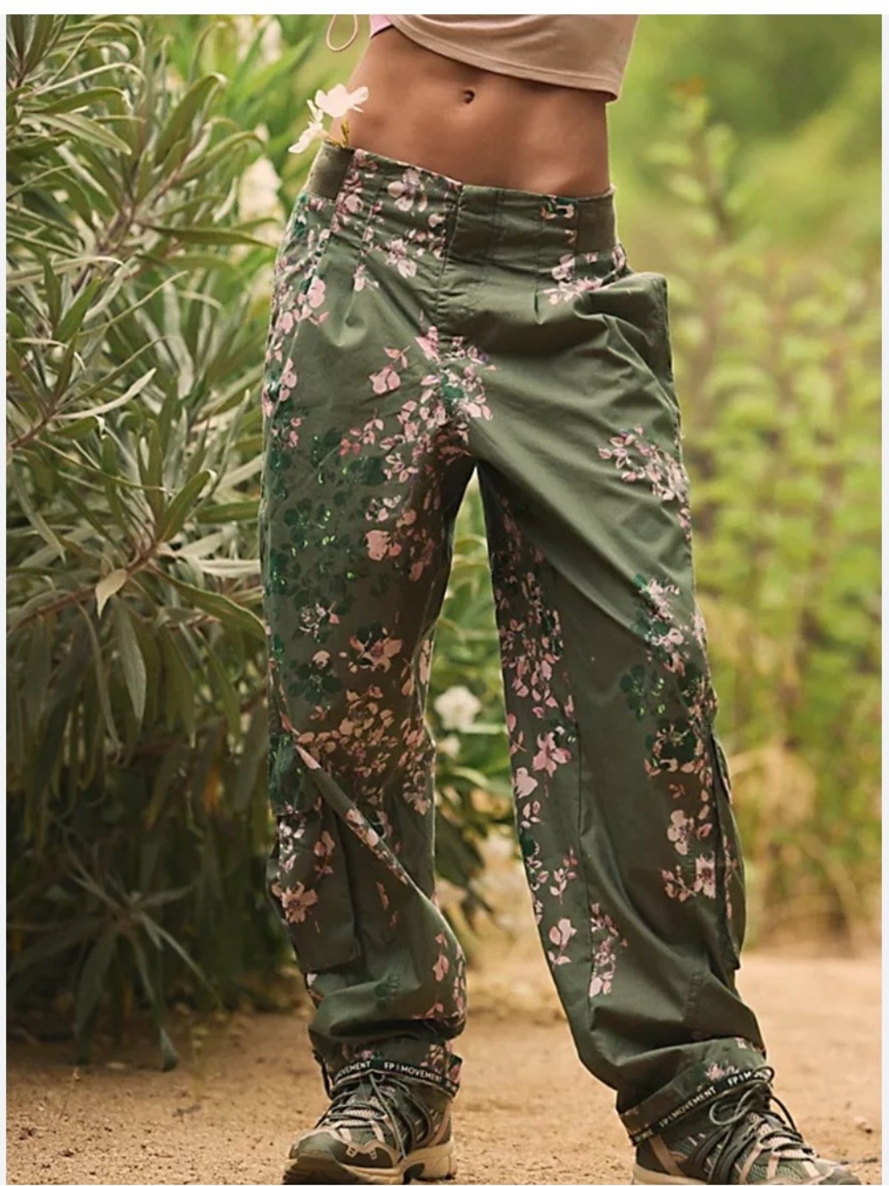 FP Movement Mesmerize Me Green Floral Cargo Pants with Pink Accents - Picture 11 of 11